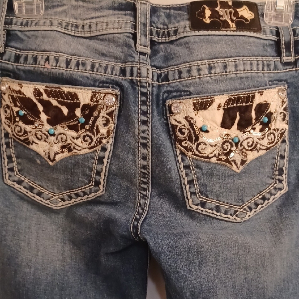 Miss Me Blue Boot Cut Jeans with Ornate Embellishments